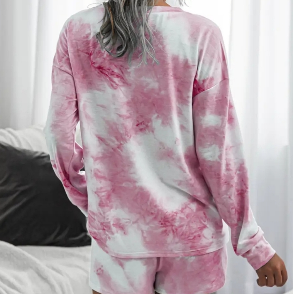 2pc SET PINK tie die shorts outfit set Lounge set Butter Soft!! - Picture 3 of 6